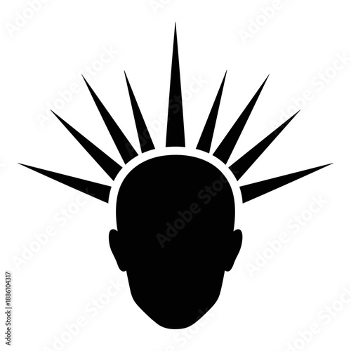 A silhouette of a human head with spiky hair, depicting a punk rock style or a radiant energetic concept