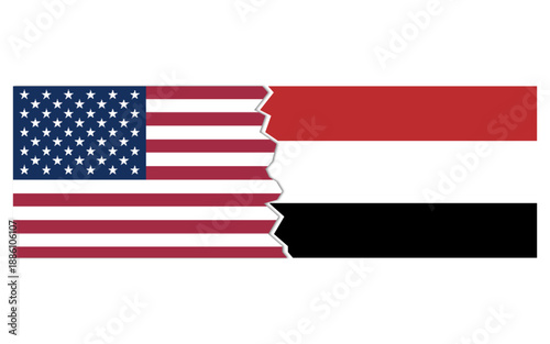 USA Yemen conflict concept stock image, USA Yemen breakup, usa Yemen map break
