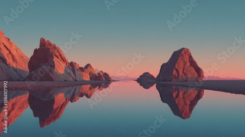 Serene Landscape with Colorful Rocks and Reflections at Sunset
