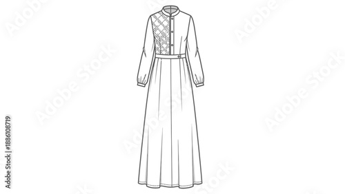 Long Sleeved Formal Dress Illustration Design.