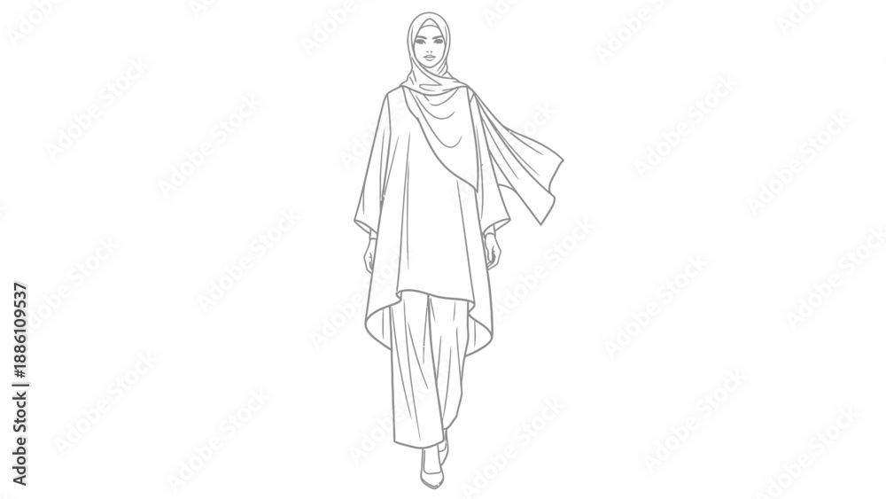 Obraz premium Woman Walking in Traditional Asian Outfit.