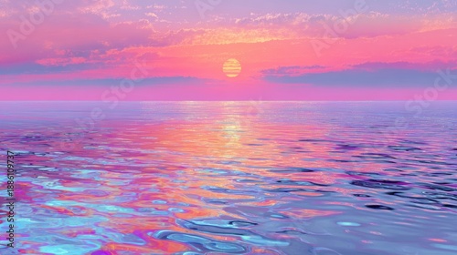 Serene Sunset Over Calm Water with Vibrant Reflection and Hues