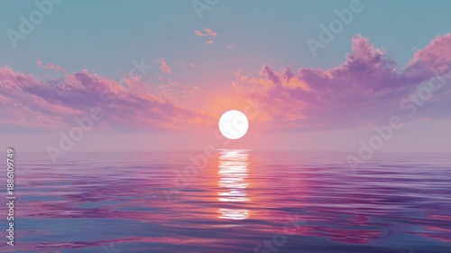 Tranquil Sunset Over Serene Ocean with Reflections and Soft Colors