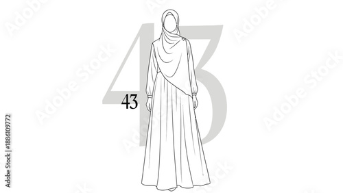 Woman Wearing Long Robe and Headscarf Illustration.