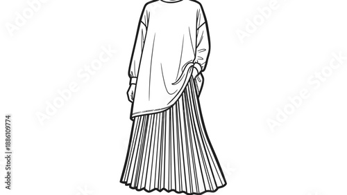 Woman Wearing Long Sleeve Dress Sketch.