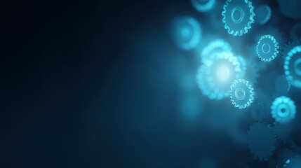 Abstract digital background with glowing blue gears and cogs representing technology, innovation, engineering, and mechanical processes in a futuristic style