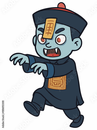 Cartoon illustration of Jiangshi, Chinese zombie or vampire