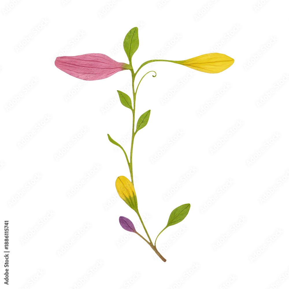 Obraz premium PNG Colorful botanical letter T