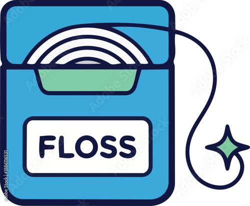 Dental Floss Dispenser Icon with Sparkling Clean Floss Strand