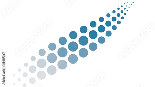 Abstract pattern of increasing blue dots on a white background, representing growth and progress