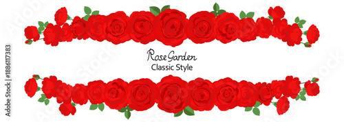 白地に真っ赤なバラが並んだ横長フレーム