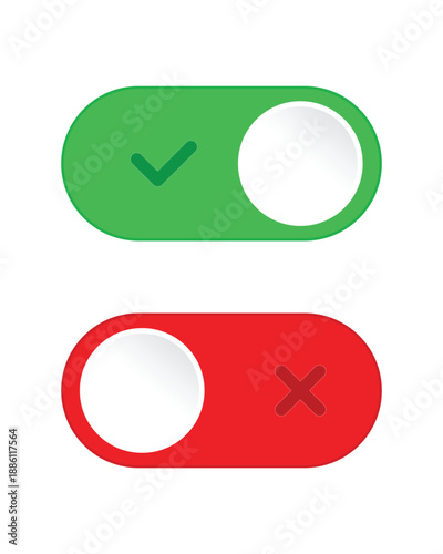 Minimalist UI Toggle Switch Pair - Vector ON and OFF Sliders with Icon Indicators