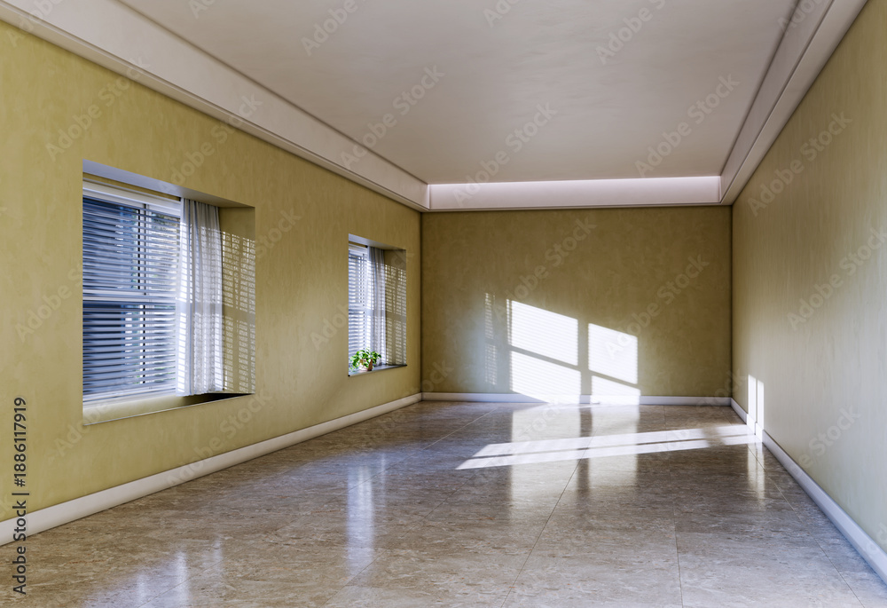 Obraz premium Large luxury modern bright interiors Living room mockup illustration 3D rendering Digitally Generated Image