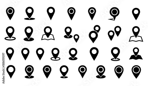 Map marker silhouette icon collection with location pins vector
