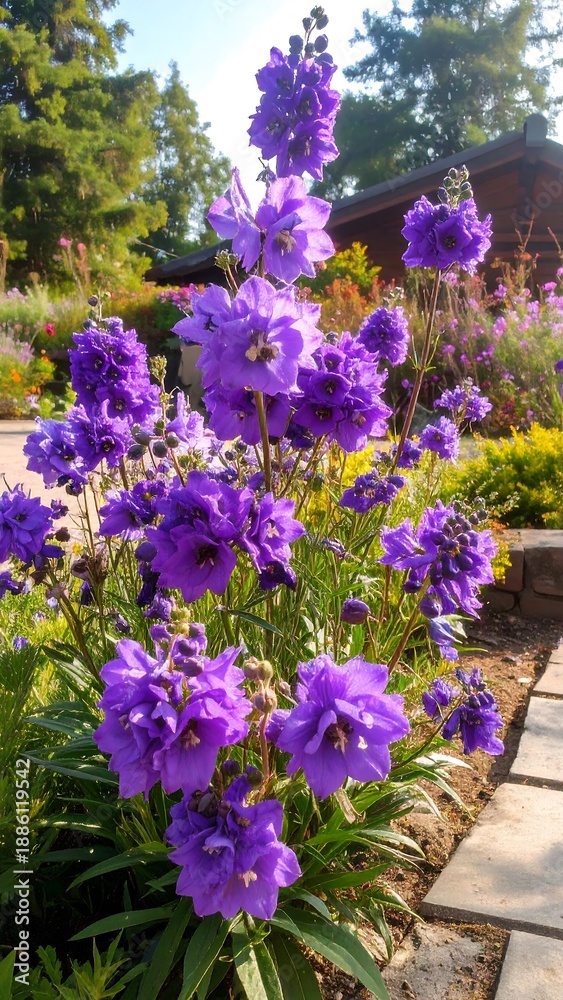 Naklejka premium Vibrant purple flowers in a garden setting