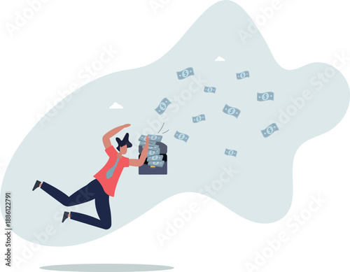 A successful businessman throws money around. The concept of big profits.