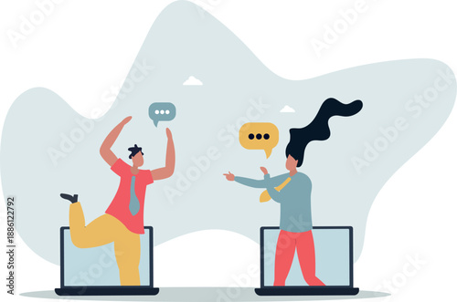 Virtual communication between employees, business meeting and discussion.