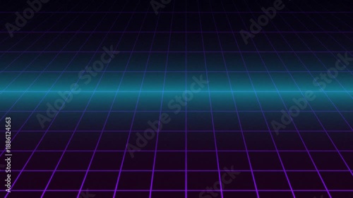 Futuristic Neon Grid Background. Retro Digital Technology Motion Loop. Perfect for Tech Intro, Gaming, Cyber Visuals