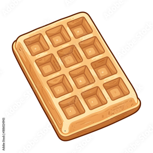 Golden Brown Crispy Waffle on White Background with Square Pattern and Appetizing Texture