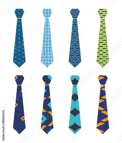 Vector of eight types of ties with a br design