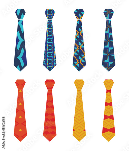 Vector of eight types of ties with a br design