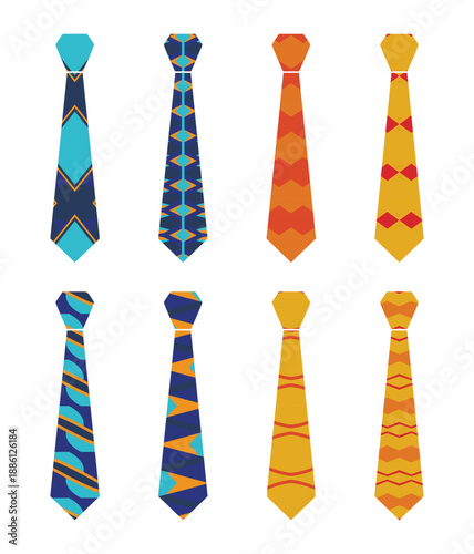 Vector of eight types of ties with a br design