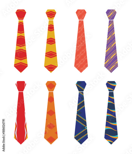 Vector of eight types of ties with a br design