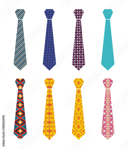 Vector of eight types of ties with a br design