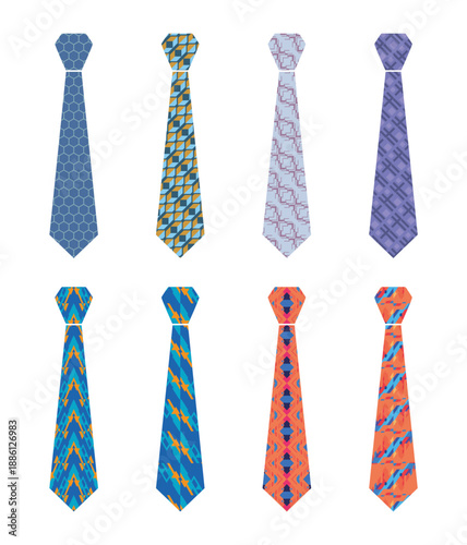 Vector of eight types of ties with a br design