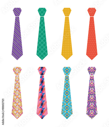 Vector of eight types of ties with a br design