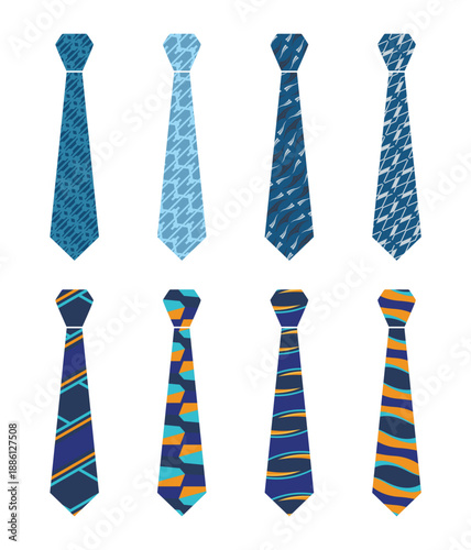 Vector of eight types of ties with a br design