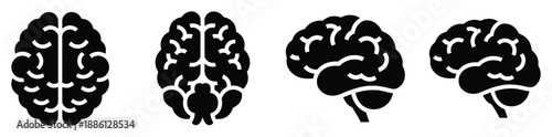 Anatomical human brain icons with front side top view detailed structure central nervous system