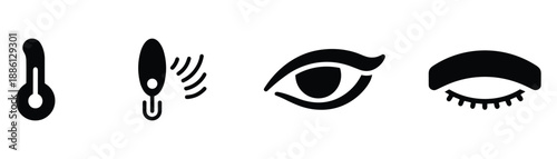 Health problems symptom icon sign as body temperature check eye sight and illness diagnostic