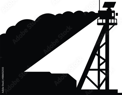 Plantation Mapping and Monitoring Station Silhouette, Flat Vector Agritech Infrastructure, Smart Farming Surveillance Tower, Precision Agriculture Technology and Remote Sensing Field Management