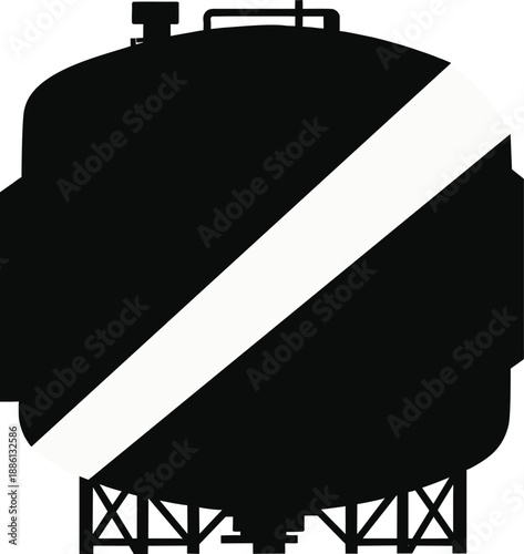 Sustainable Agriculture ESG Monitoring Infrastructure Silhouette, Extreme Contrast Black and White Flat Vector, Agritech Storage Tank, Industrial Eco-Friendly Farming and Food Supply Chain Graphic