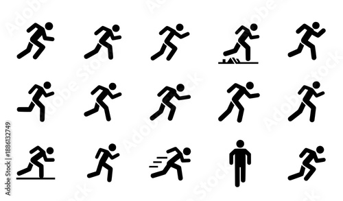 Running icon set with jogging and sprinting symbols vector
