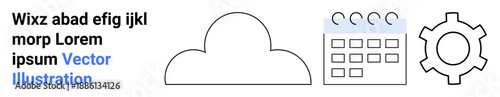 Cloud, calendar, and gear icons representing data storage, scheduling, and settings. Ideal for technology, productivity, planning, organization cloud computing automation and a simple landing page