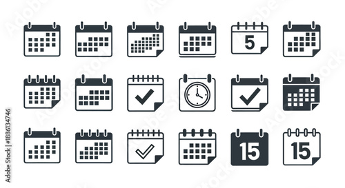 Collection of various calendar icons representing different dates and scheduling concepts.