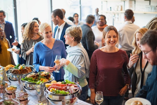 Φωτογραφία A diverse group of people enjoying a buffet at a social event