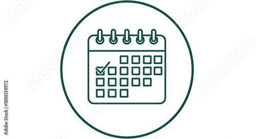 Minimalistic line art calendar icon with a check mark on a date.