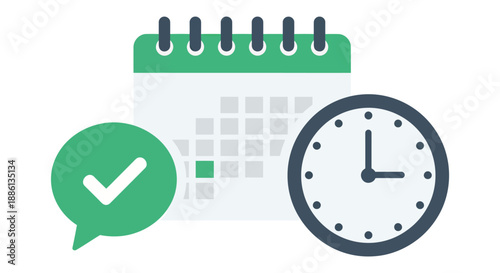 Concept of scheduling and time management with calendar and clock icons.