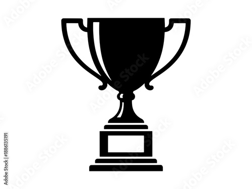 Victory Trophy Cup Icon, Black 2D Achievement Award Silhouette for Winner Champion and Success Celebration isolated on transparent background