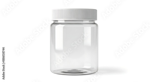 Empty clear plastic jar with white ribbed lid