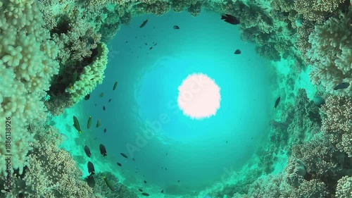 Tropical fishes and coral reef at diving. Beautiful underwater world with corals and fish.