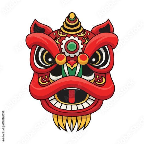Traditional Chinese Lion Dance Head Vector Illustration