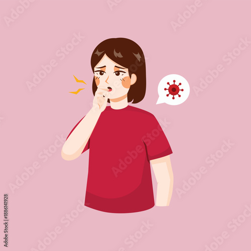 An illustration of a person experiencing sore throat symptoms to represent illness, infection, and respiratory health issues.