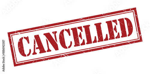 Red ink stamp showing the word CANCELLED isolated on white background.