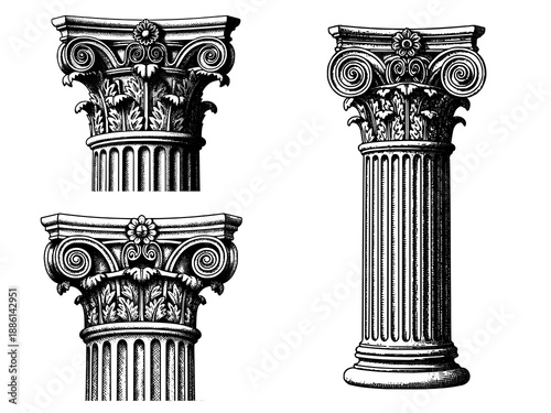 Classical column engraving illustration for stability branding