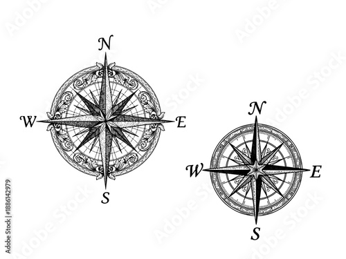 Compass rose engraving illustration for direction and strategy branding