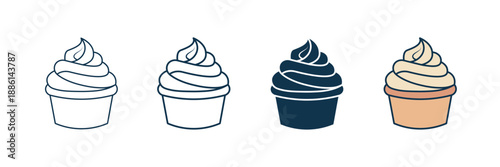Set of minimalist dessert icons with transparent background, depicting sweet treats like cupcakes and soft serve, ideal for food apps and menus, vector illustration